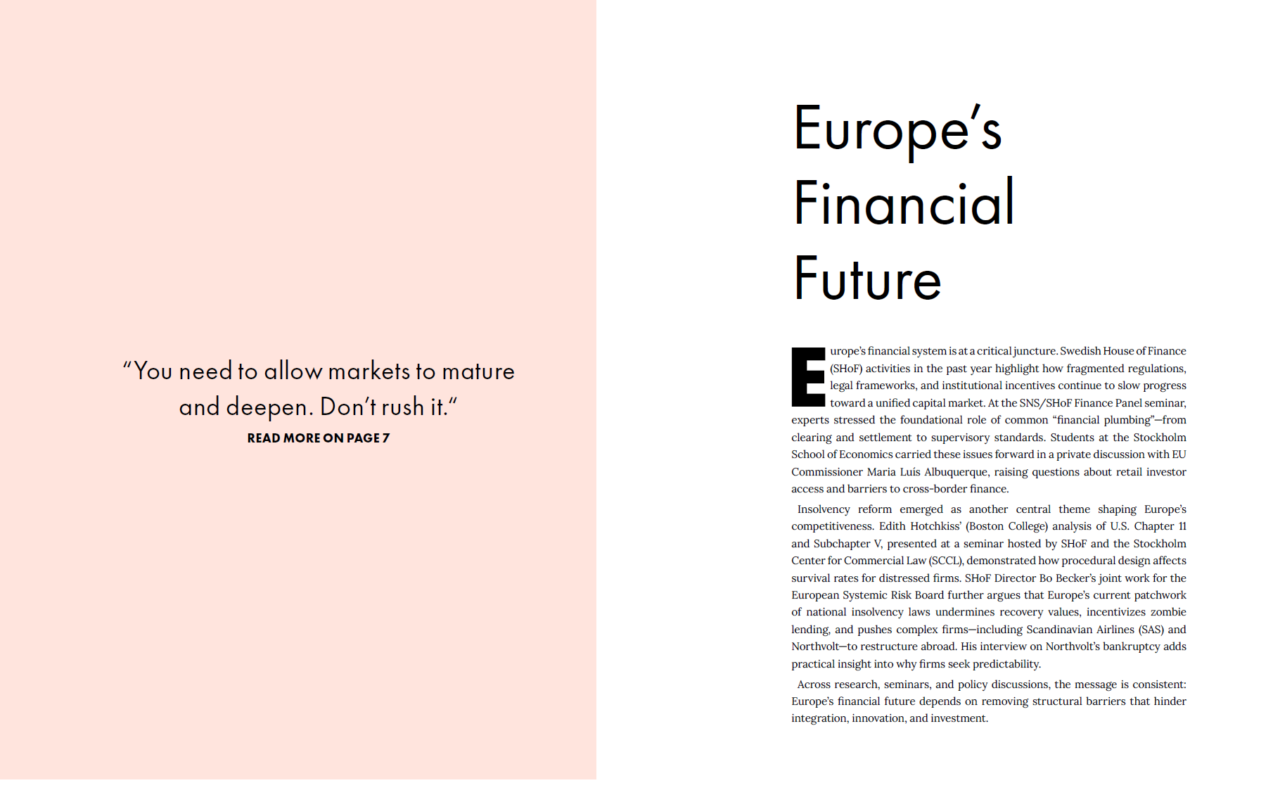 Annual report page on Europe’s financial future and market integration