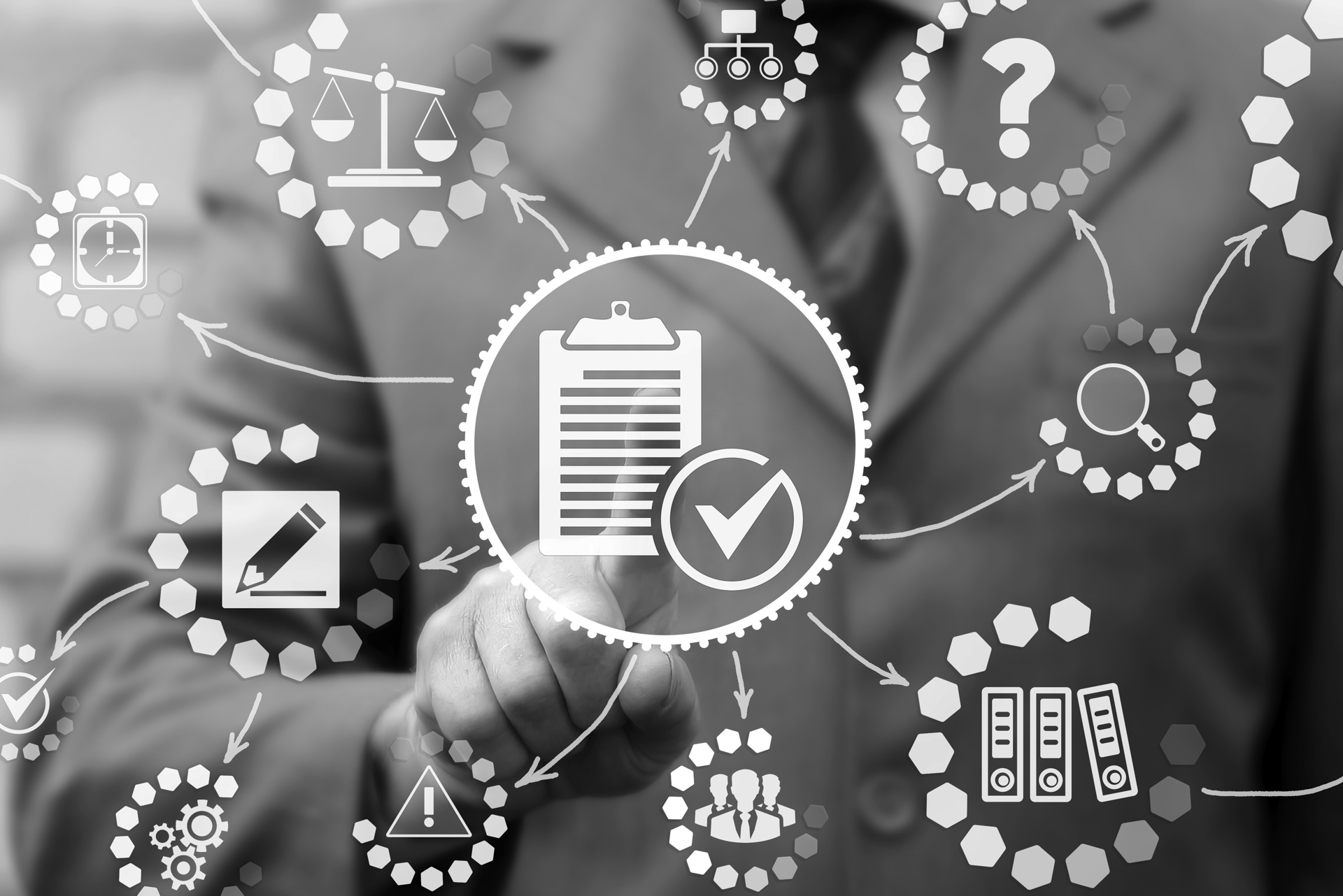 Business process diagram illustrating data management and workflow systems
