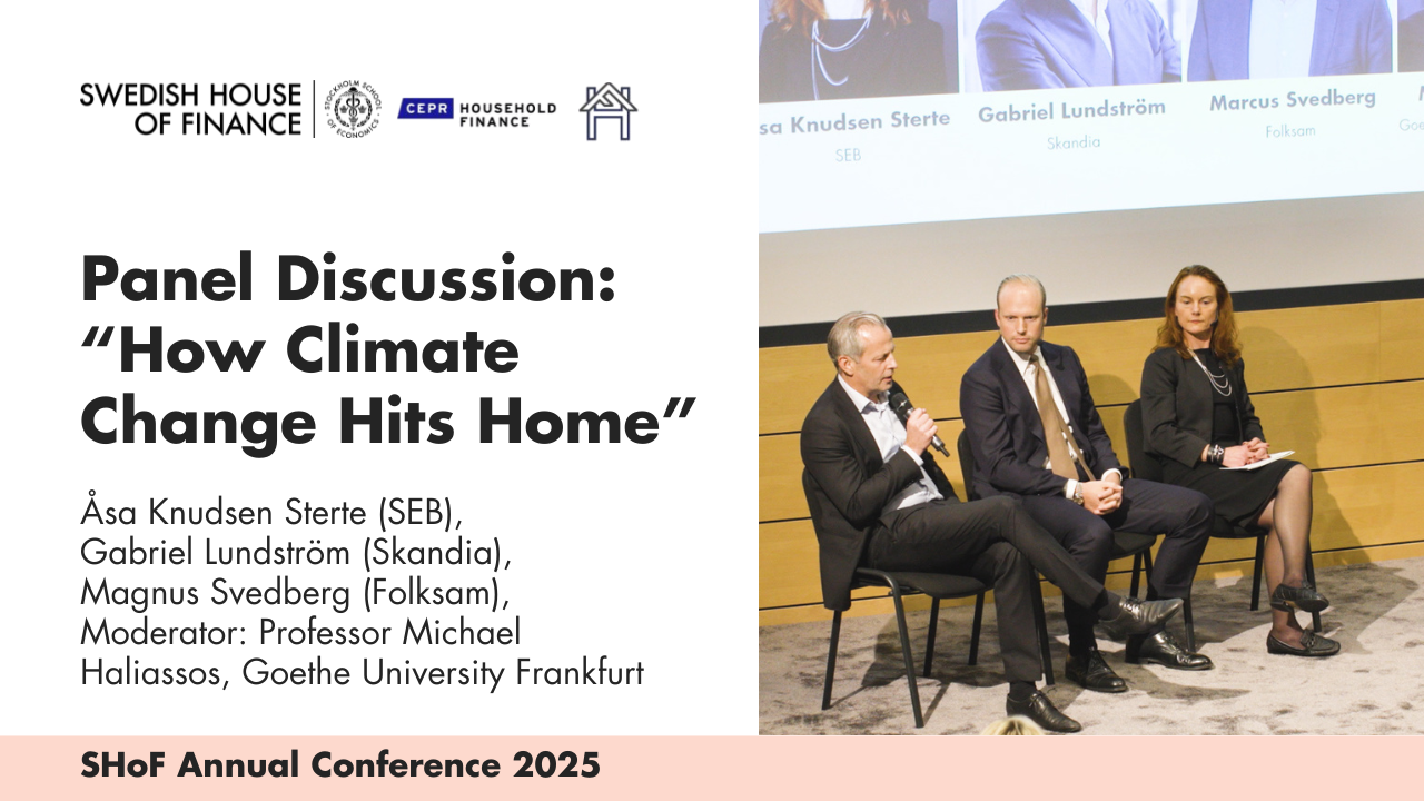 Image of a panel discussion with the text "How Climate Change Hits Home"