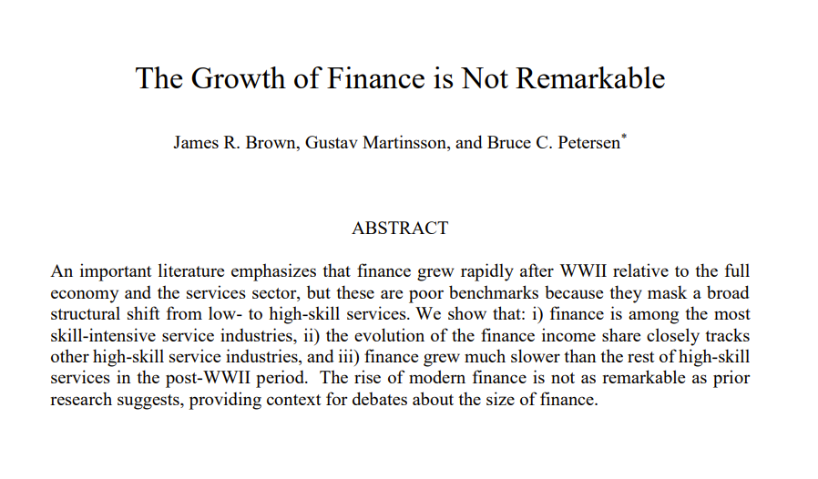 The abstract of the paper The Growth of Finance is not Remarkable