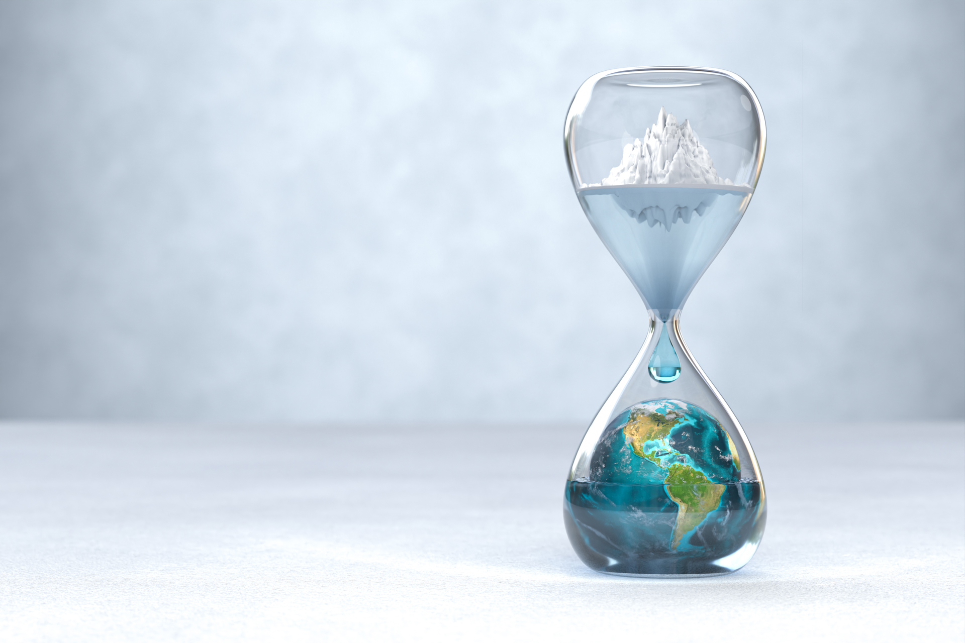  Illustration of an hourglass containing melting ice and the Earth.