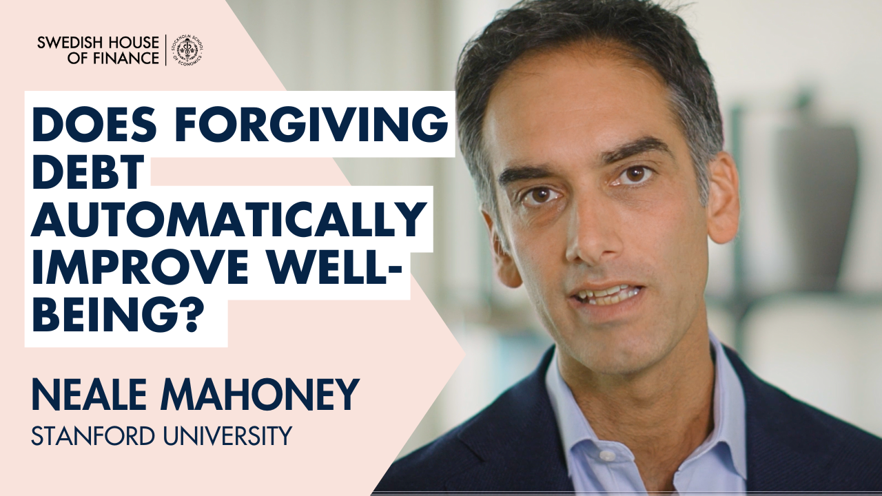 Portrait of Neal Mahoney and the text "Does forgiving debt automatically improve well-being?"