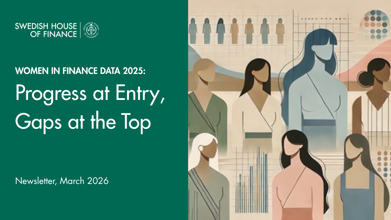 Newsletter cover featuring Women in Finance Data 2025 and an illustration of women across academic career stages