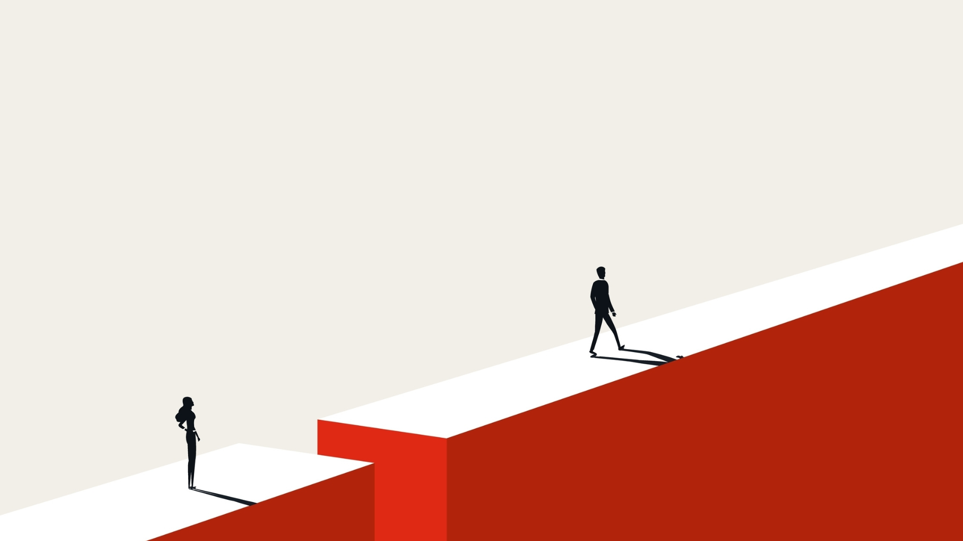 Illustration of a woman and a man separated by a gap in a pathway