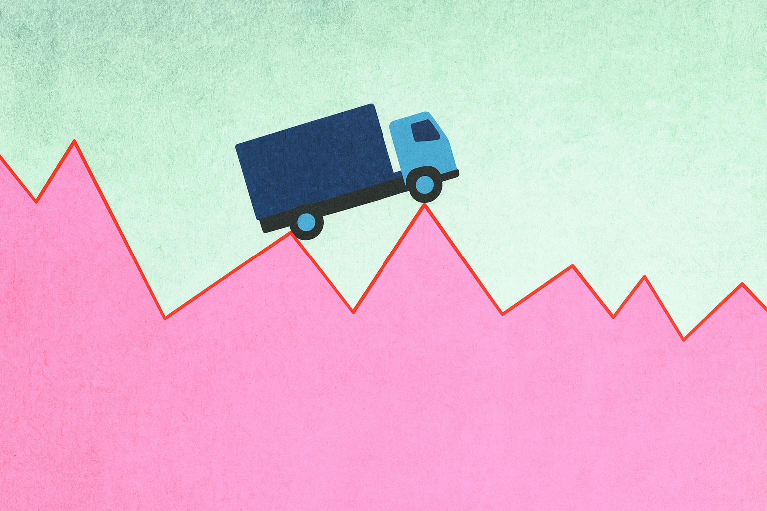 Illustration of a truck driving across a jagged line graph
