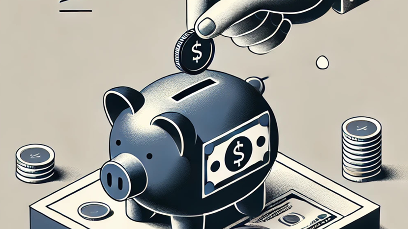 Illustration of a hand placing a coin into a piggy bank