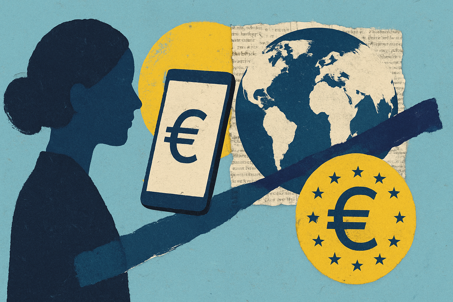 Illustration of digital euro, stablecoins and a globe