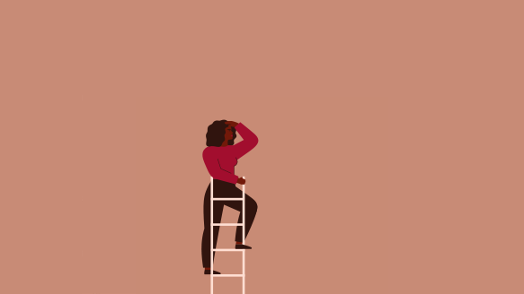 Illustration of a person standing on a ladder and looking upward