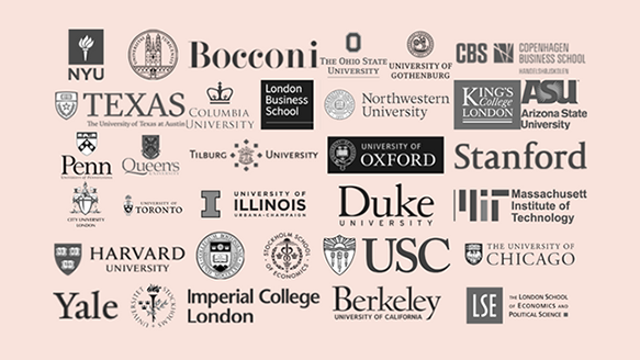 Logos of universities included in the Women in Finance Data project